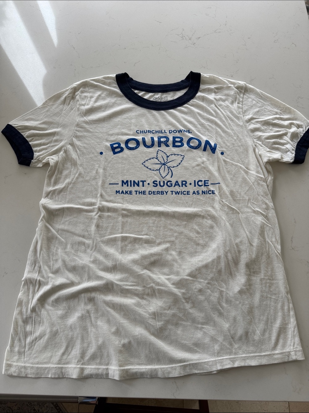 Churchill Downs Bourbon Mint Sugar Ice Graphic Ringer Tee - White/Navy Size: L